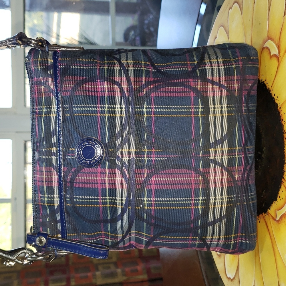 💘💘COACH SIGNATURE JACQUARD PLAID C  LEATHER CROSSBODY TOTE BAG